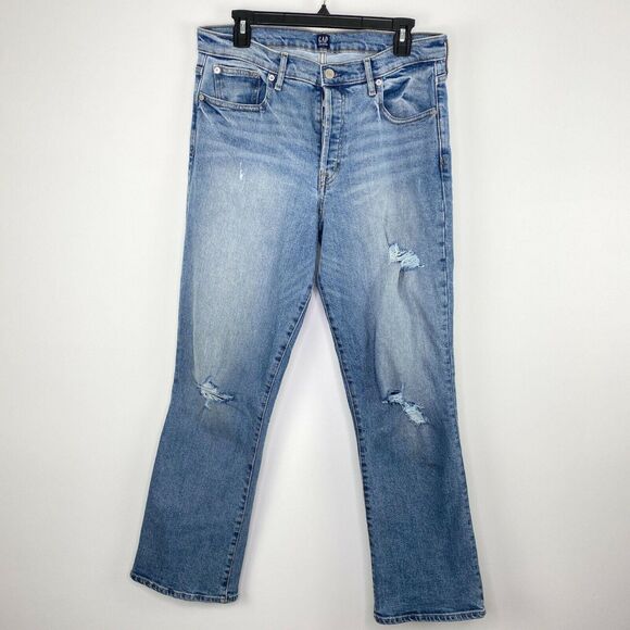 GAP Denim Light Wash Distressed Crop Flare Jeans Womens Size 31 Tall - Picture 1 of 10